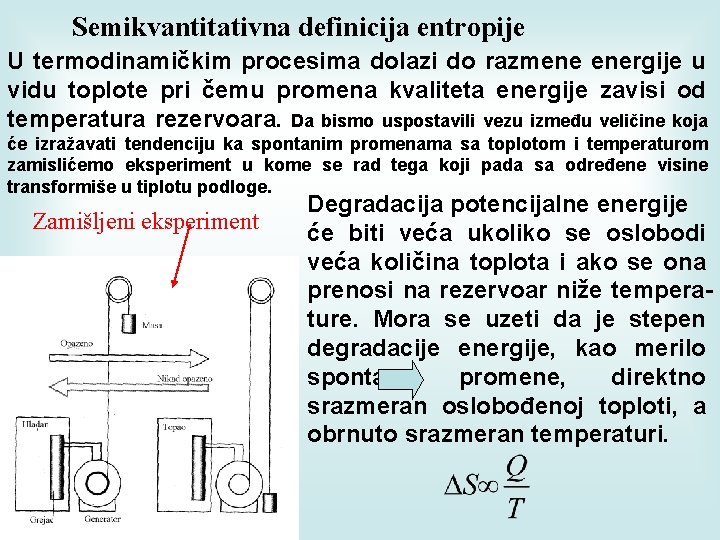 Semikvantitativna definicija entropije U termodinamičkim procesima dolazi do razmene energije u vidu toplote pri