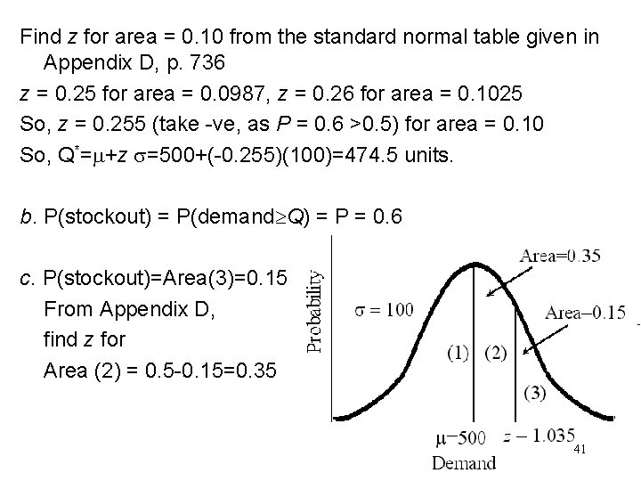 Find z for area = 0. 10 from the standard normal table given in