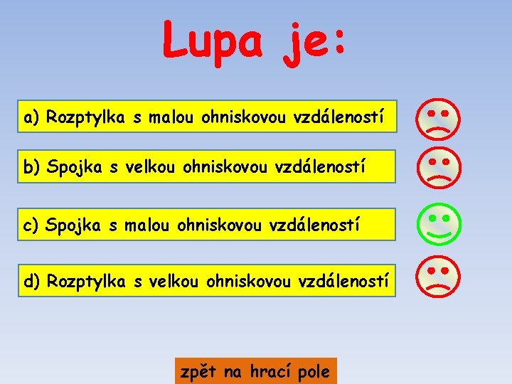 Lupa je: a) Rozptylka s malou ohniskovou vzdáleností b) Spojka s velkou ohniskovou vzdáleností