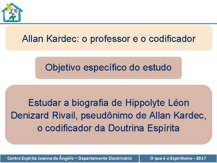 Allan Kardec: o professor e o codificador Objetivo específico do estudo Estudar a biografia