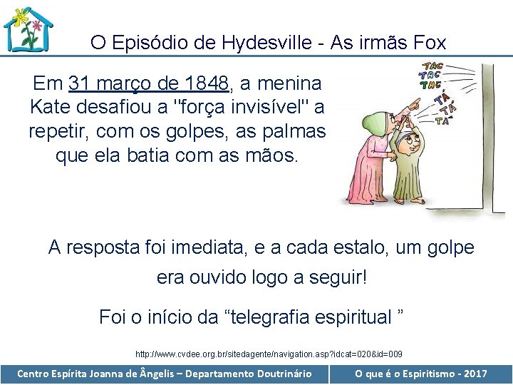 O Episódio de Hydesville - As irmãs Fox Em 31 março de 1848, a