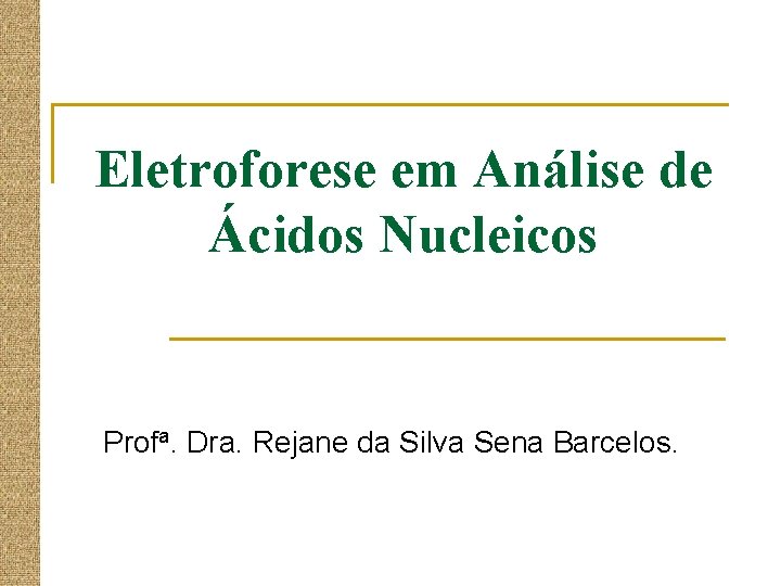 Eletroforese em Análise de Ácidos Nucleicos Profa. Dra. Rejane da Silva Sena Barcelos. 