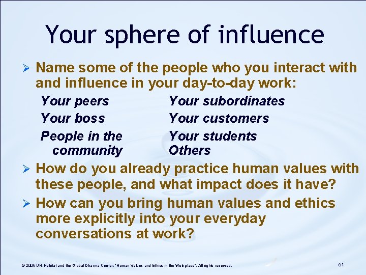 Your sphere of influence Ø Name some of the people who you interact with Your sphere of influence Ø Name some of the people who you interact with