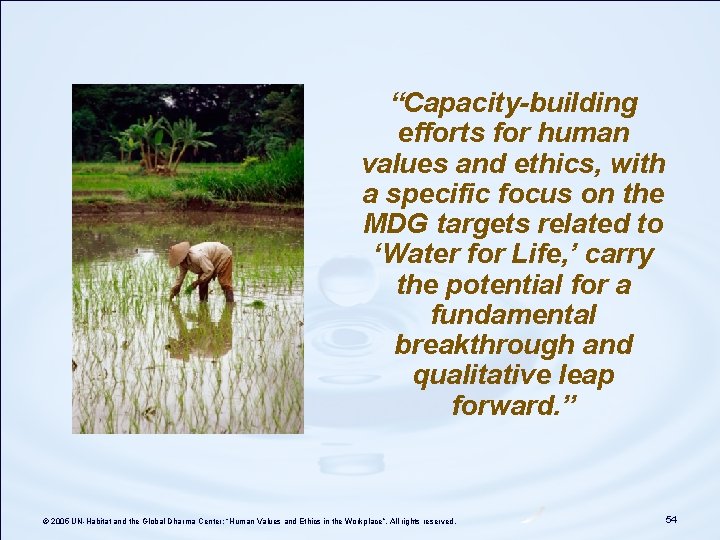 “Capacity-building efforts for human values and ethics, with a specific focus on the MDG “Capacity-building efforts for human values and ethics, with a specific focus on the MDG