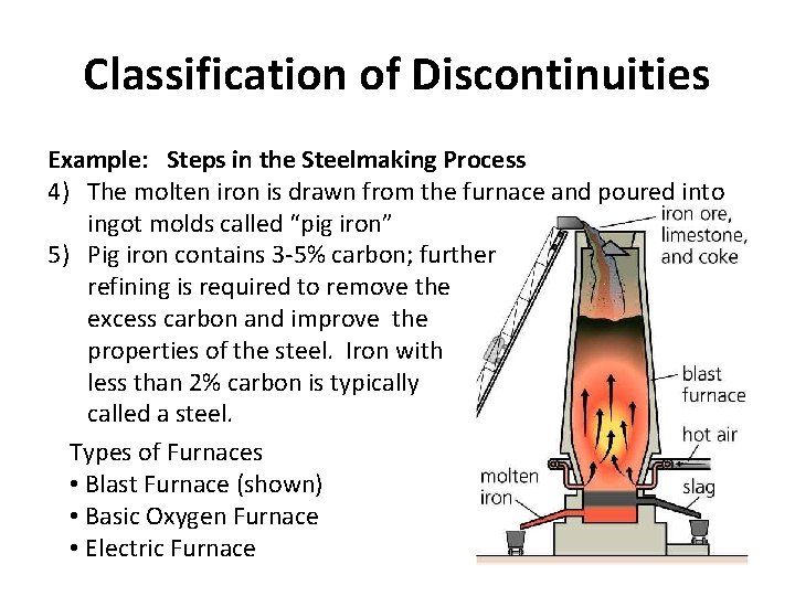 Classification of Discontinuities Example: Steps in the Steelmaking Process 4) The molten iron is
