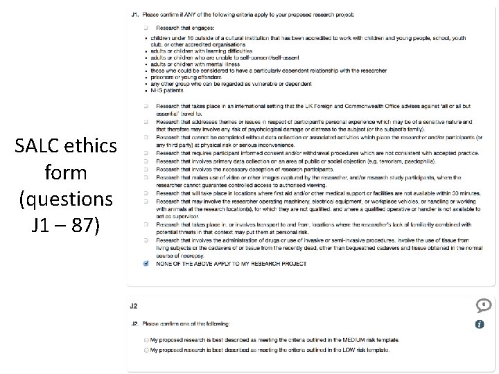 SALC ethics form (questions J 1 – 87) 