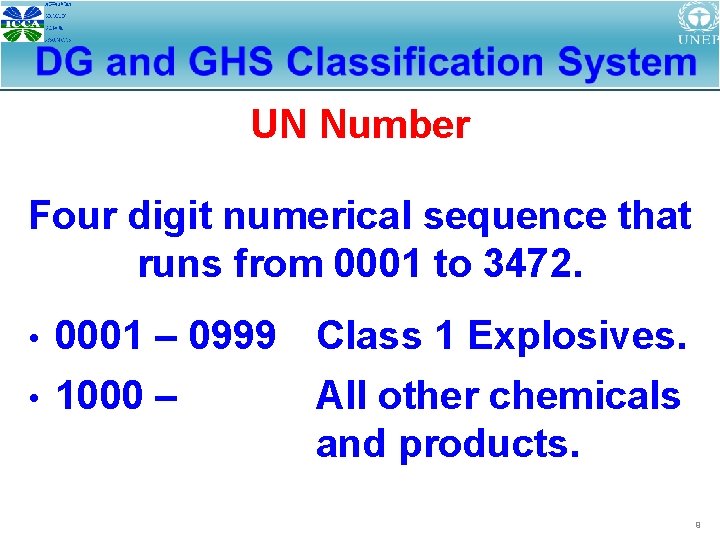 UN Number Four digit numerical sequence that runs from 0001 to 3472. 0001 –