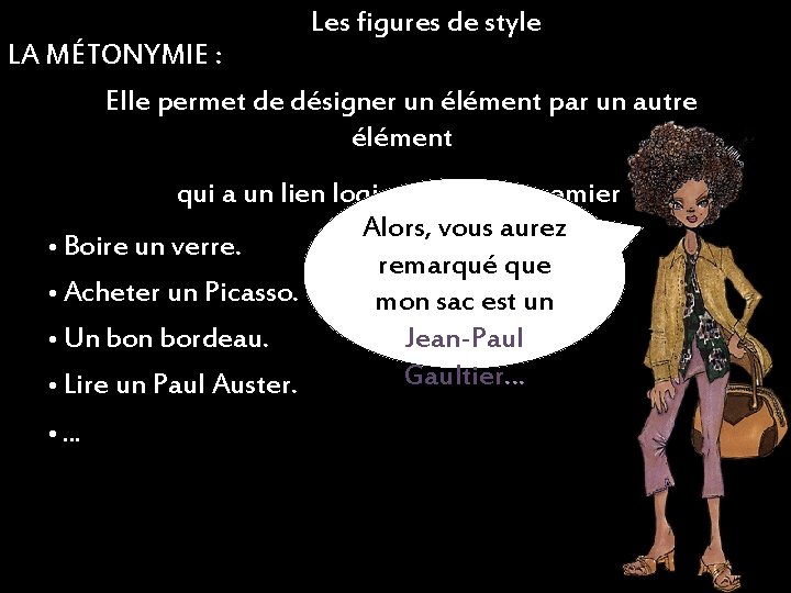 Les figures de style LA MÉTONYMIE : Elle permet de désigner un élément par