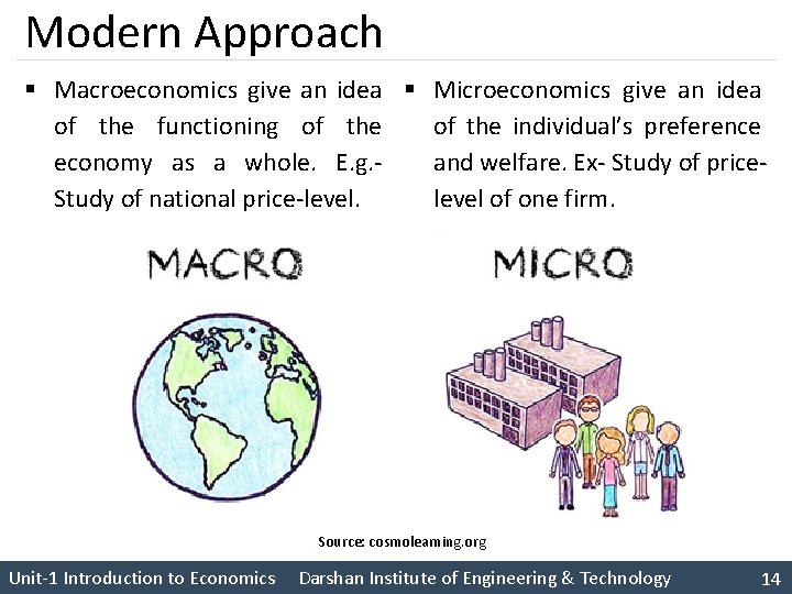 Modern Approach § Macroeconomics give an idea § Microeconomics give an idea of the