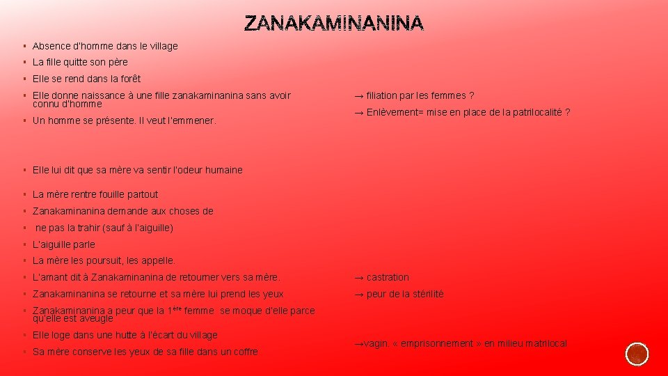 § Absence d’homme dans le village § La fille quitte son père § Elle § Absence d’homme dans le village § La fille quitte son père § Elle