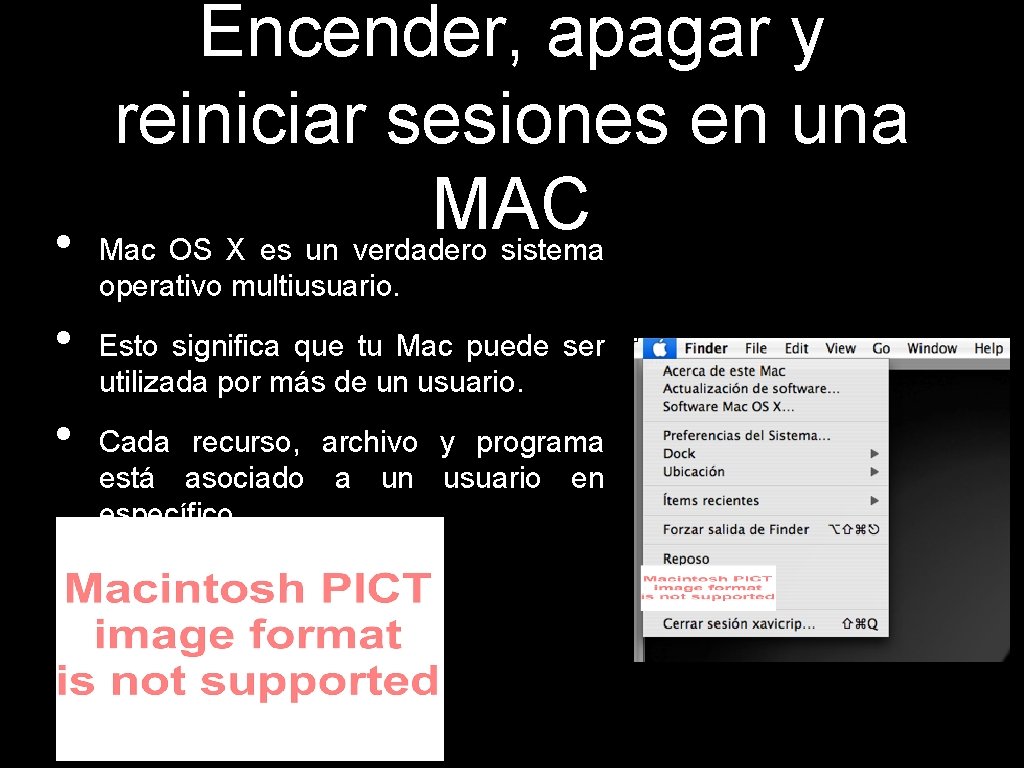  • • • Encender, apagar y reiniciar sesiones en una MAC Mac OS