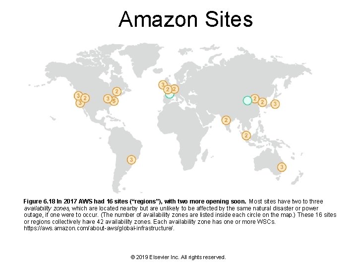 Amazon Sites Figure 6. 18 In 2017 AWS had 16 sites (“regions”), with two