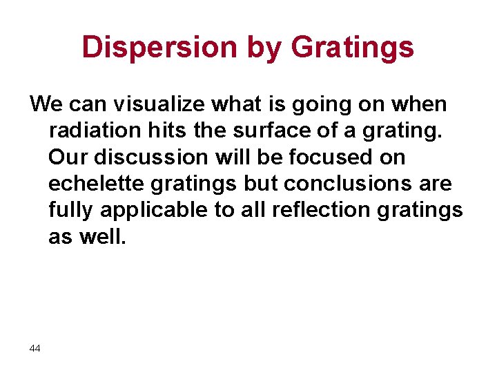 Dispersion by Gratings We can visualize what is going on when radiation hits the