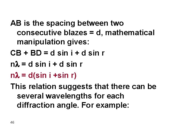 AB is the spacing between two consecutive blazes = d, mathematical manipulation gives: CB
