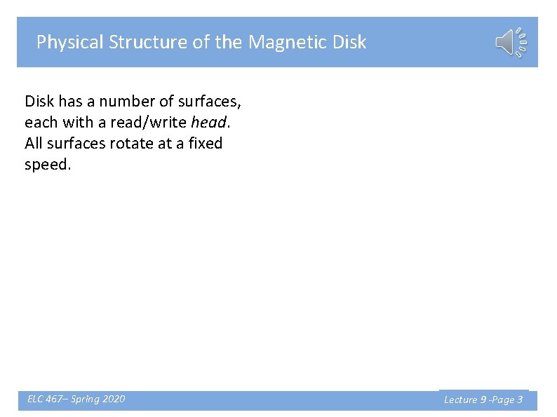 Physical Structure of the Magnetic Disk has a number of surfaces, each with a