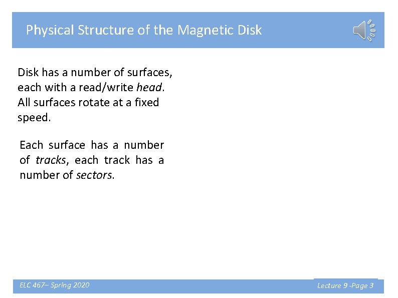 Physical Structure of the Magnetic Disk has a number of surfaces, each with a