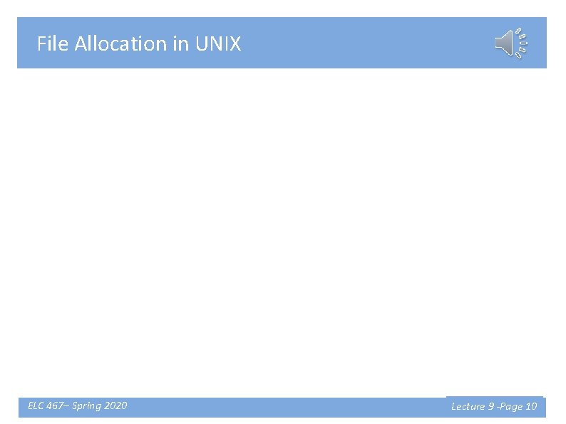 File Allocation in UNIX ELC 467– Spring 2020 Lecture 9 -Page 10 