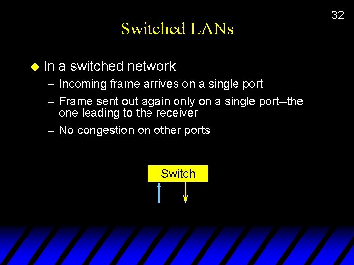 Switched LANs u In a switched network – Incoming frame arrives on a single