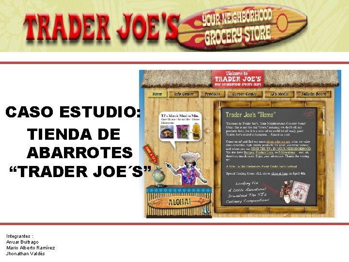 CASO ESTUDIO: TIENDA DE ABARROTES “TRADER JOE´S” Integrantes : Anuar Buitrago Mario Alberto Ramírez