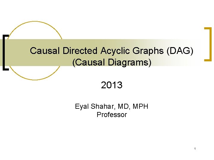 Causal Directed Acyclic Graphs (DAG) (Causal Diagrams) 2013 Eyal Shahar, MD, MPH Professor 1