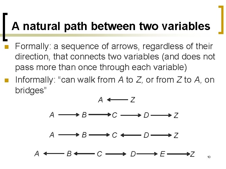 A natural path between two variables n n Formally: a sequence of arrows, regardless