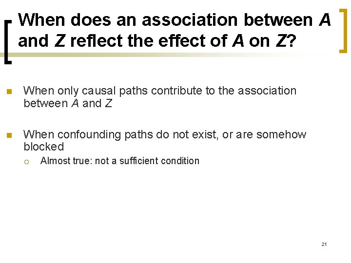 When does an association between A and Z reflect the effect of A on