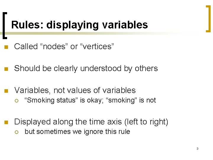 Rules: displaying variables n Called “nodes” or “vertices” n Should be clearly understood by