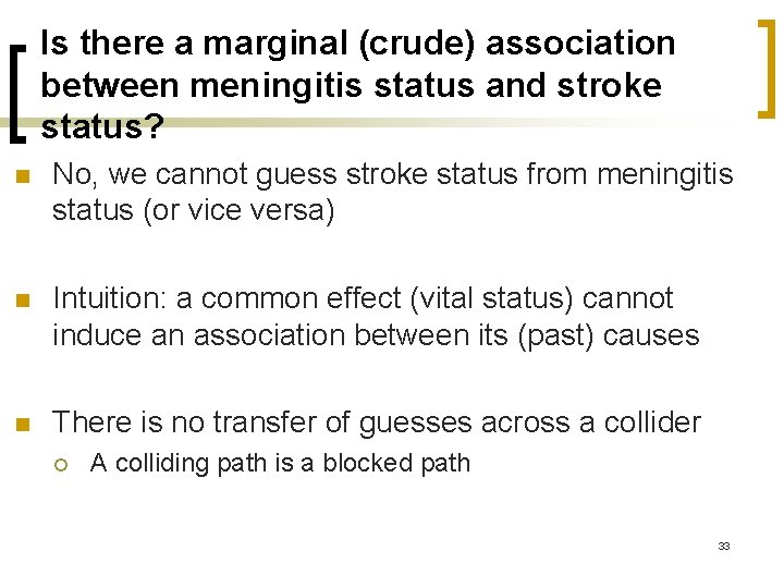 Is there a marginal (crude) association between meningitis status and stroke status? n No,