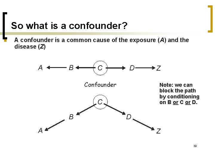 So what is a confounder? n A confounder is a common cause of the