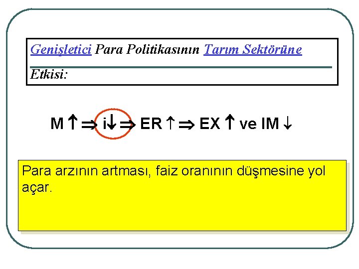 Genişletici Para Politikasının Tarım Sektörüne Etkisi: M i ER EX ve IM Para arzının