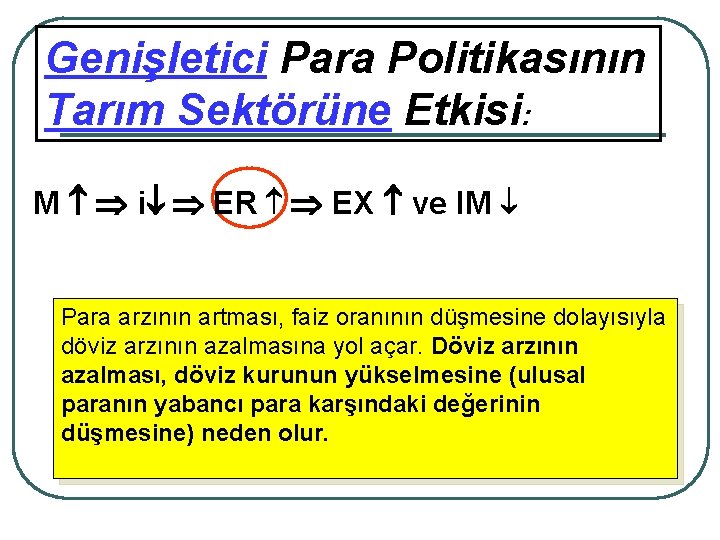 Genişletici Para Politikasının Tarım Sektörüne Etkisi: M i ER EX ve IM Para arzının