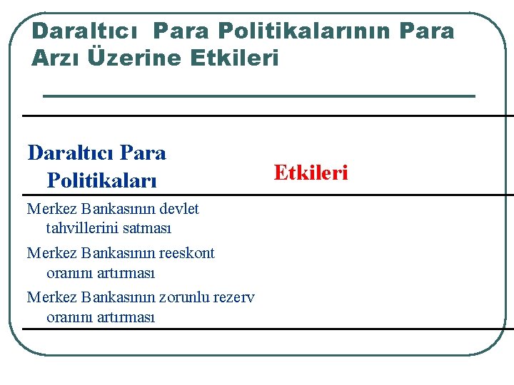 Daraltıcı Para Politikalarının Para Arzı Üzerine Etkileri Daraltıcı Para Politikaları Merkez Bankasının devlet tahvillerini