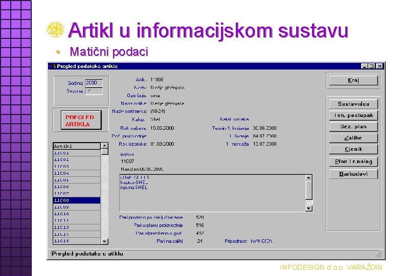 Artikl u informacijskom sustavu • Matični podaci INFODESIGN d. o. o. VARAŽDIN 