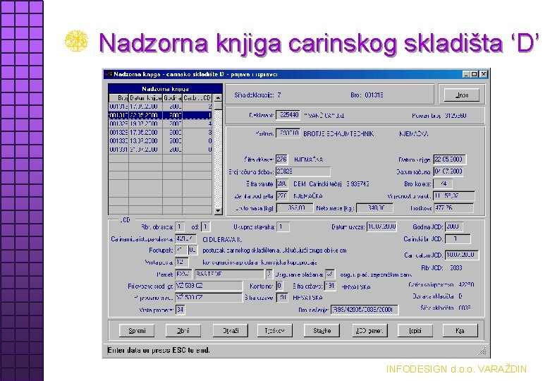 Nadzorna knjiga carinskog skladišta ‘D’ INFODESIGN d. o. o. VARAŽDIN 