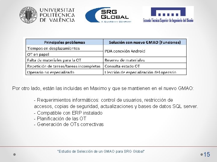 Por otro lado, están las incluidas en Maximo y que se mantienen en el Por otro lado, están las incluidas en Maximo y que se mantienen en el