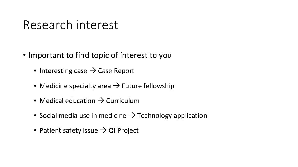 Research interest • Important to find topic of interest to you • Interesting case