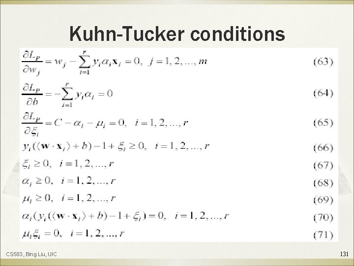 Kuhn-Tucker conditions CS 583, Bing Liu, UIC 131 