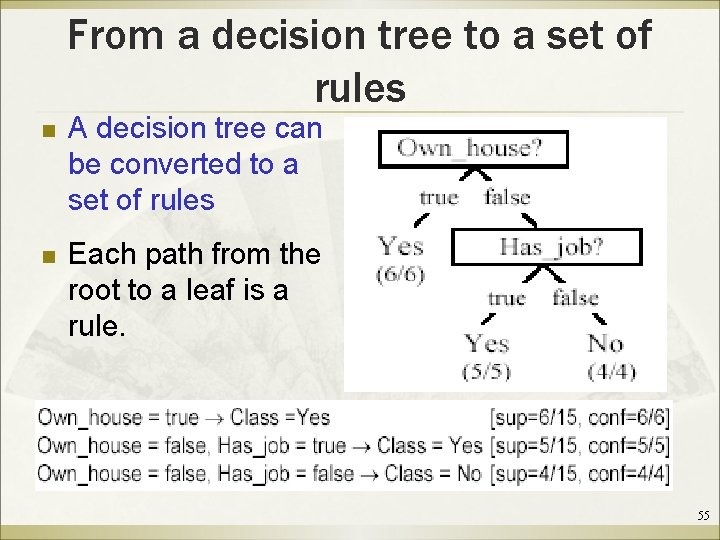 From a decision tree to a set of rules n A decision tree can