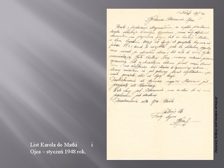 Archiwum rodzinne pani Grażyny Kotońskiej List Karola do Matki i Ojca – styczeń 1948