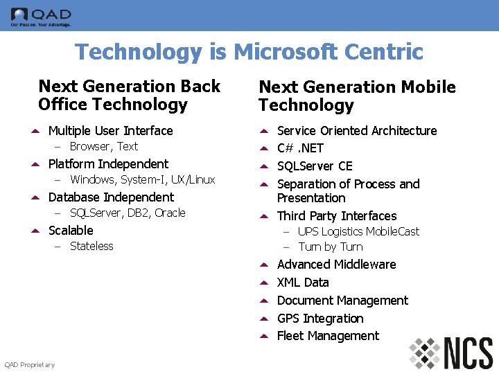 Technology is Microsoft Centric Next Generation Back Office Technology 5 Multiple User Interface –