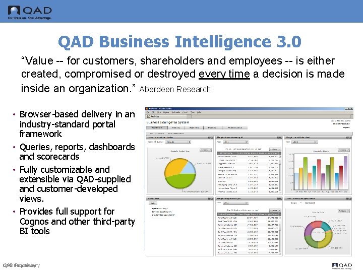 QAD Business Intelligence 3. 0 “Value -- for customers, shareholders and employees -- is