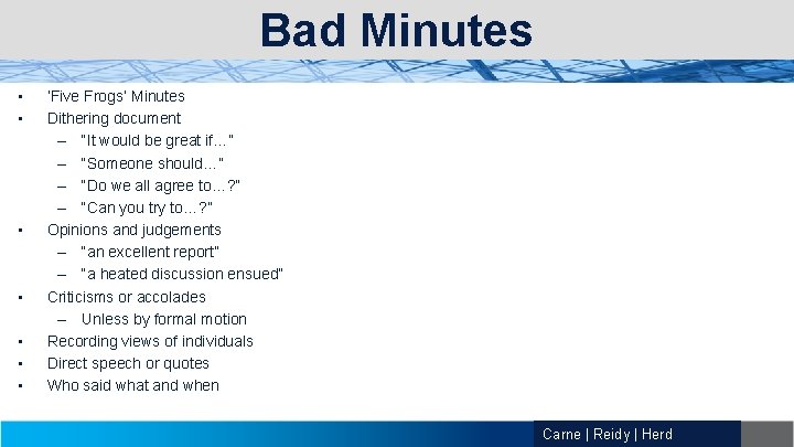 Bad Minutes • • ‘Five Frogs’ Minutes Dithering document – “It would be great