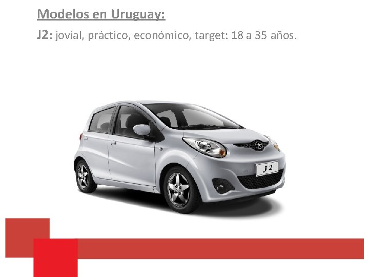 Modelos en Uruguay: J 2: jovial, práctico, económico, target: 18 a 35 años. 