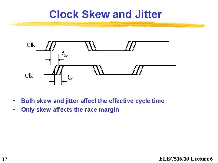 Clock Skew and Jitter Clk t. SK Clk t. JS • Both skew and
