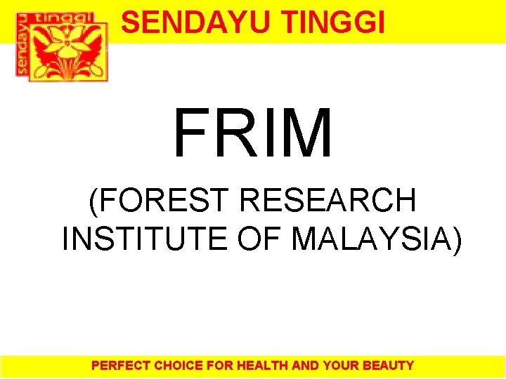 SENDAYU TINGGI FRIM (FOREST RESEARCH INSTITUTE OF MALAYSIA) PERFECT CHOICE FOR HEALTH AND YOUR