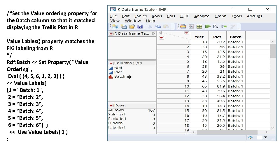 /*Set the Value ordering property for the Batch column so that it matched displaying