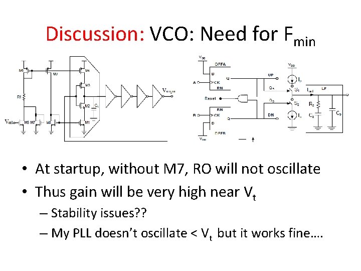 Discussion: VCO: Need for Fmin • At startup, without M 7, RO will not