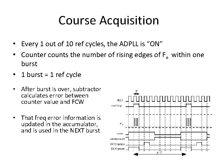 Course Acquisition • Every 1 out of 10 ref cycles, the ADPLL is “ON”