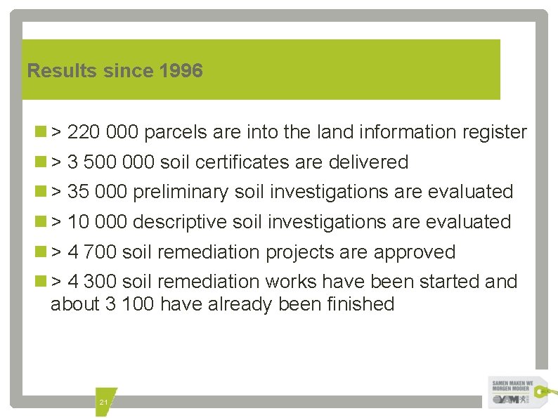 Results since 1996 > 220 000 parcels are into the land information register >