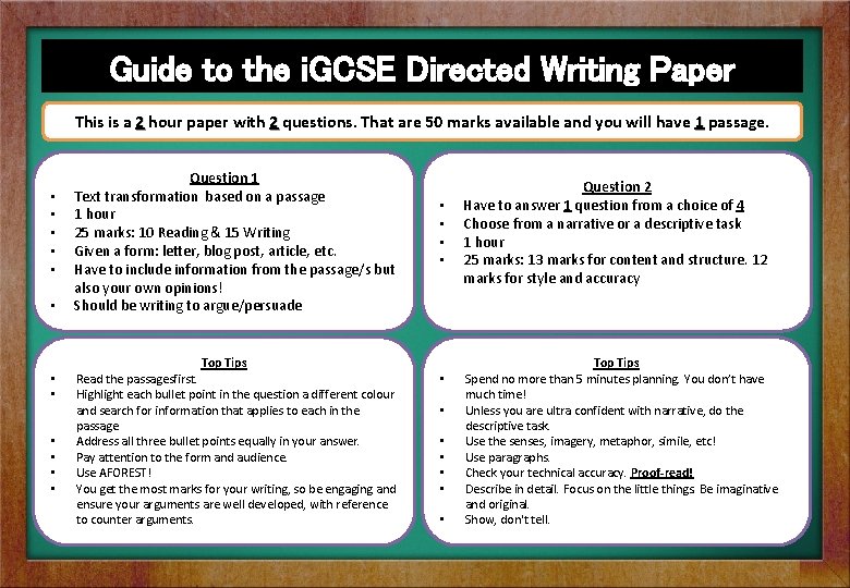 Guide to the i. GCSE Directed Writing Paper This is a 2 hour paper